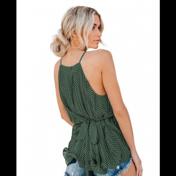 Green Polka Dot Pleated Top - Picture 2 of 2